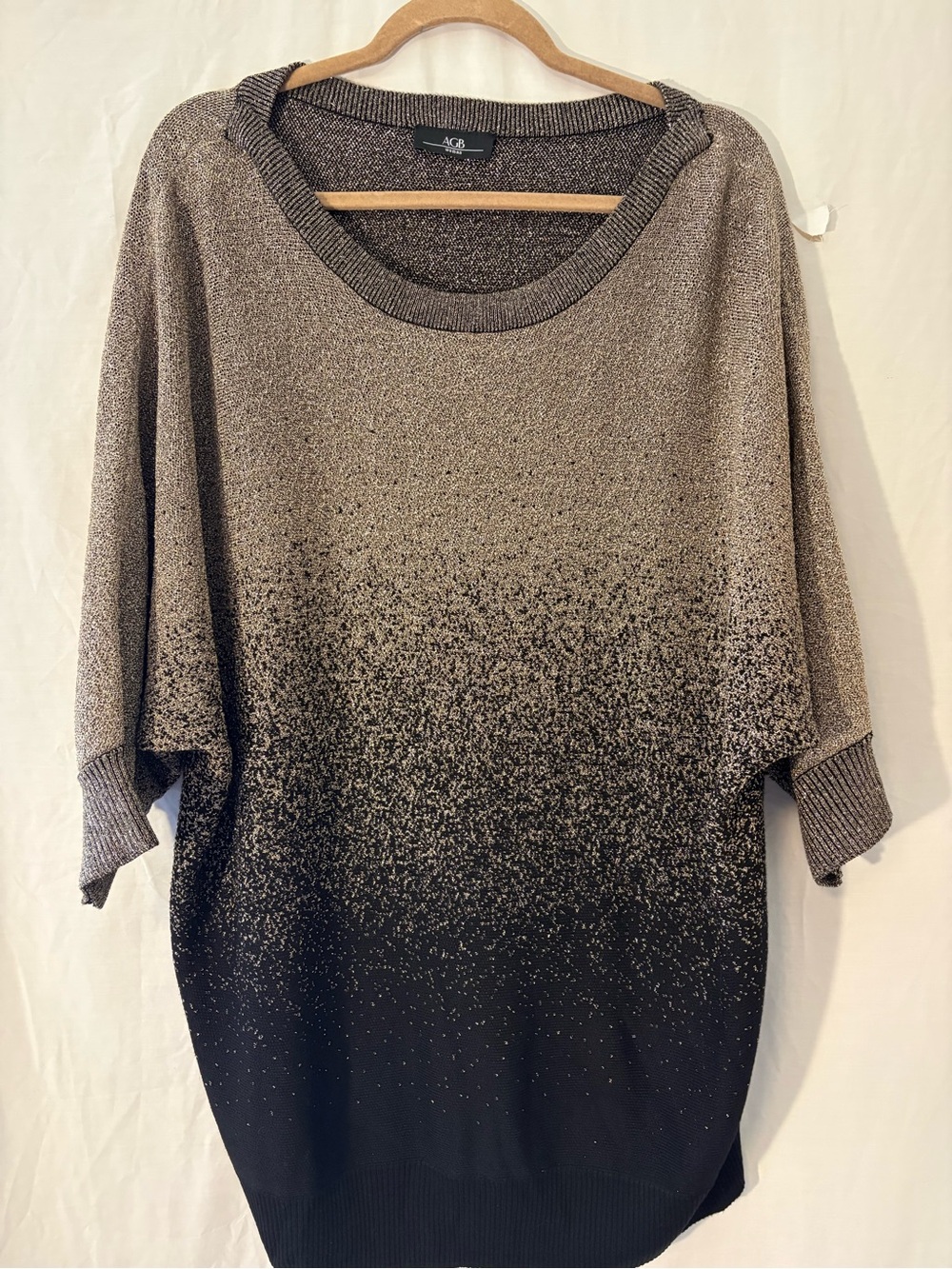 AGB Taupe to Black Metallic Ombre Knit Sweater